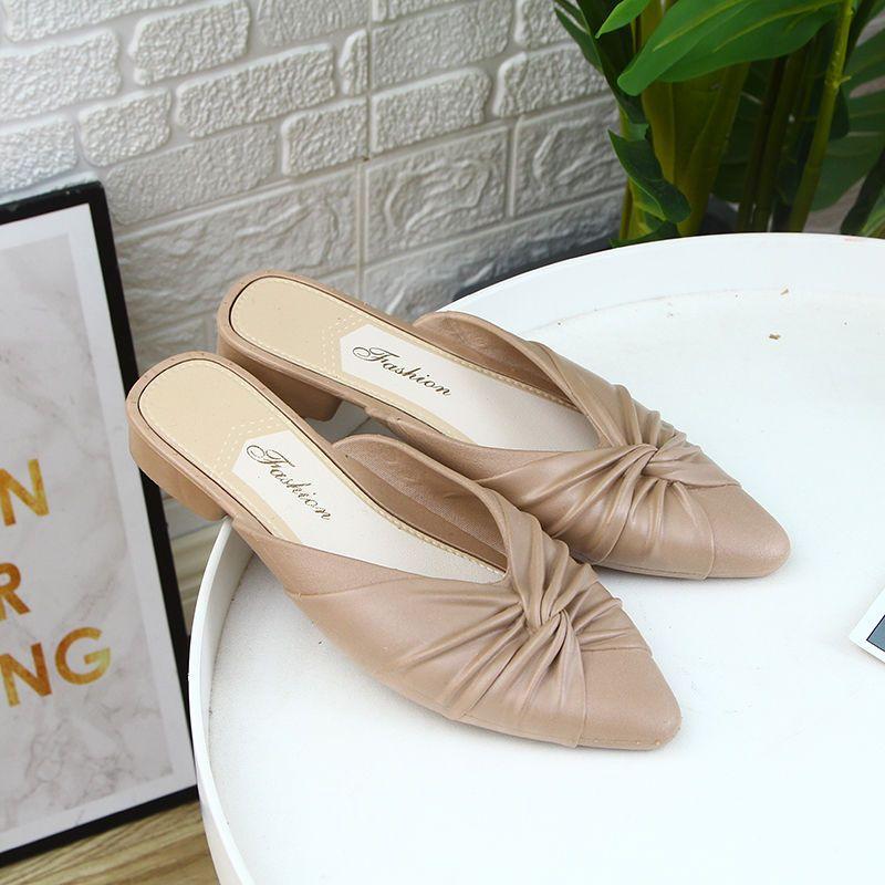 Модные зеленые домашние тапочки-мюли, лето 2024, женские тапочки с острым носком и сандалии, черные туфли, дизайнерская распродажа, маленький размер