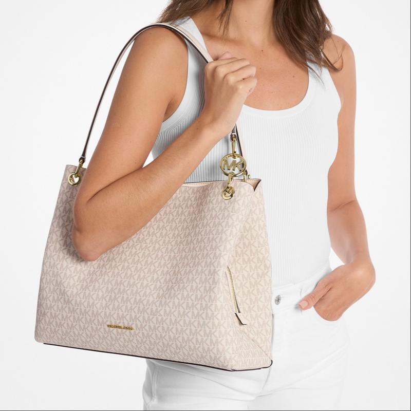 MICHAEL KORS Christina CHRISTINA Logo Coated Canvas Shoulder Handbag Large Women's Light Brown