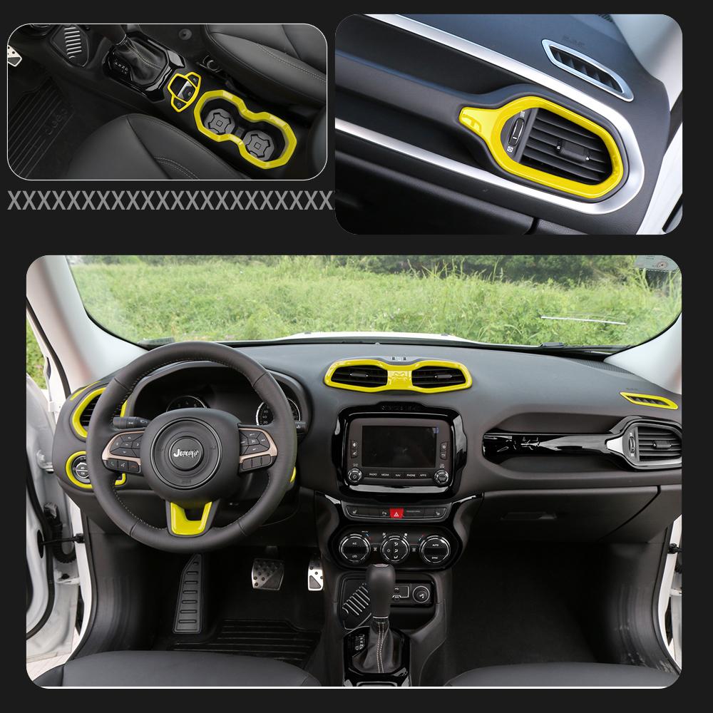 ABS Car Steering Wheel Headlight Switch Decoration Ring Central Air Vent Cover Stickers For Jeep Renegade 2017-2020 Car Exterior Accessories
