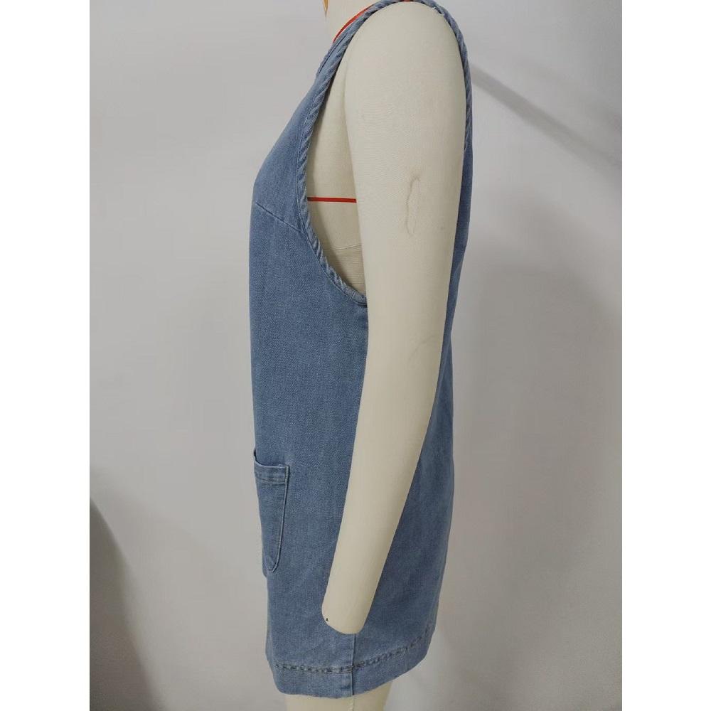 Женские джинсовые жилеты без рукавов с открытыми плечами и открытой спиной повседневные платья-майки с карманами