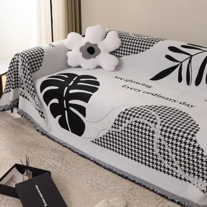 Large Leaf Sofa Cover Mat Throw Blanket Living Room Houndstooth Sofa Couple Position Modern Throw Camping Picnic Blanket