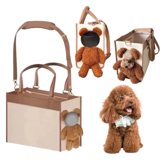 Pet Carrier Handbag Dog Carrier Tote with Leash Clip Peek Window Soft Travel Shoulder Bag for Small Dogs or Cats Bichon Poodle Yorkie