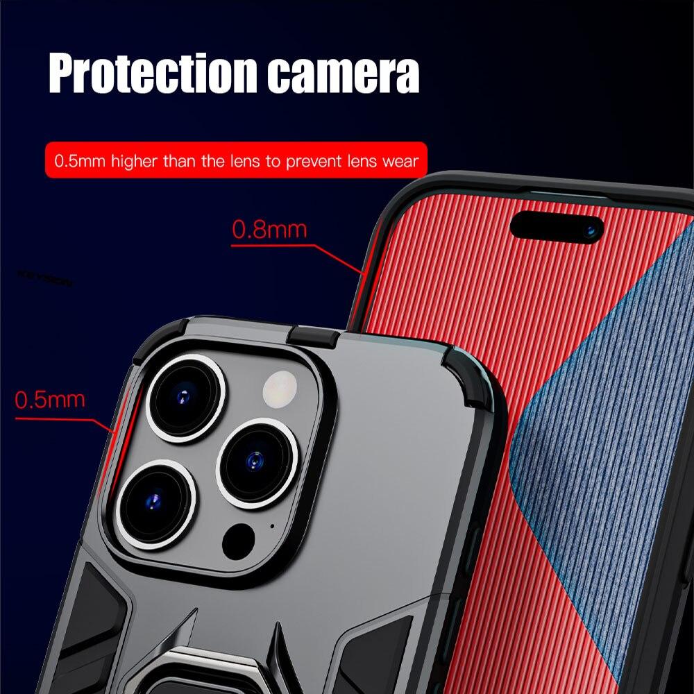 KEYSION Shockproof Armor Case for iPhone 15 Pro Max 15 Ultra Soft Silicone+PC Ring Stand Phone Cover for iPhone 14 13 12 11 Pro