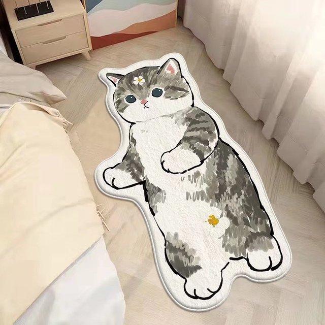 Милый ковер с мультяшным котом, плюшевые, пушистые, нерегулярные прикроватные ковры, утепленный нескользящий напольный коврик, коврик для детской комнаты, декор для спальни