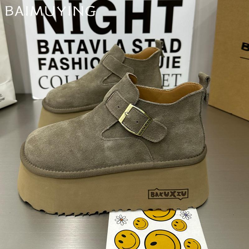 Platform Women Ankle Boots Suede Designer Buckle High Heels Shoes New Brand 2025 Trend Winter Walking Comfort Botas De Mujer