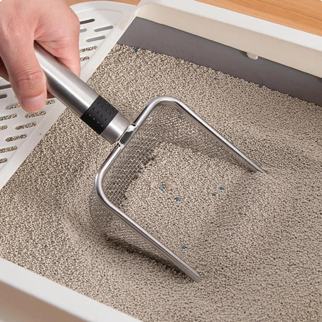 Инструмент для чистки домашних животных Совок для кошачьего туалета из нержавеющей стали Прочный, легко моющийся Эргономичная ручка Ручка, устойчивая к ржавчине Лопата для уборки домашних животных