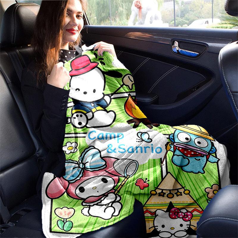 1pc Camp Sanrio Adventure Blanket, Soft & Cozy Throw Blanket, Perfect Gift for Any Occasion,Living Room, Travel, Camping, Car Blankets, Beach, Office