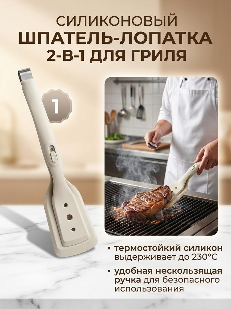 Silicone Steak Turner Spatula 2-in-1 Non Slip Heat Resistant For Grilling And Flipping