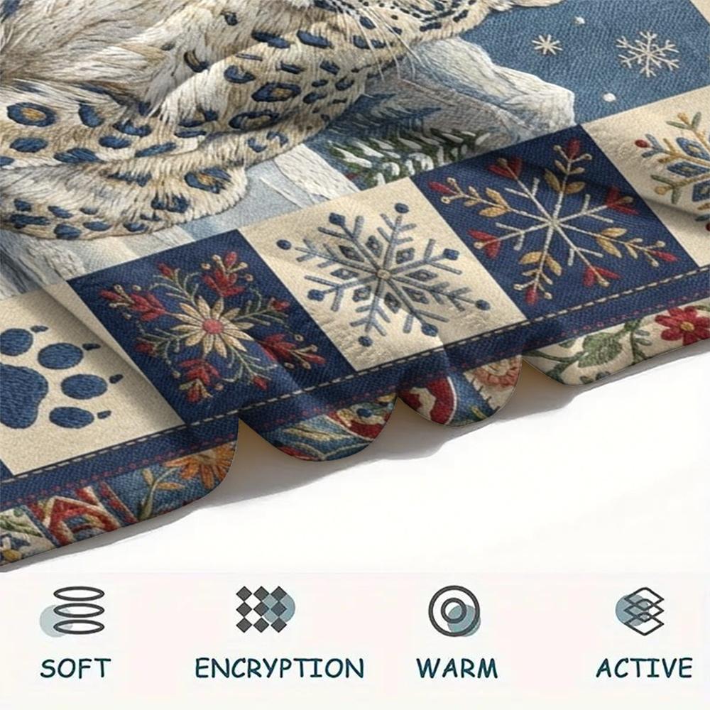 Snow Leopard Animal Print Flannel Blanket, High quality Comfortable for All Seasons, Home Decor, Warmth and Comfort, Perfect for Christmas Gifts124