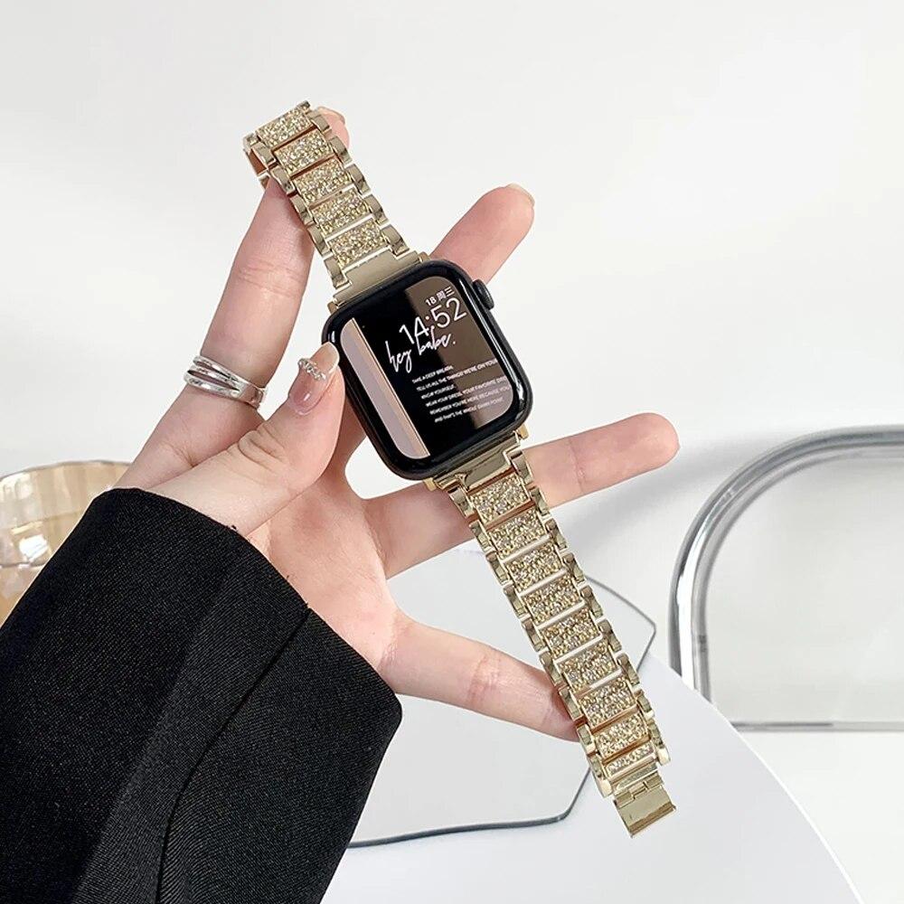 Чехол с бриллиантами + ремешок для Apple Watch Series 8, 7, 41 мм, ультра, 49 мм, 45 мм, ремешок из нержавеющей стали для iwatch 9 se 6, 5, 4, 3, 40 мм, 44 мм, 38 мм, 42 мм, металлический ремешок для часов