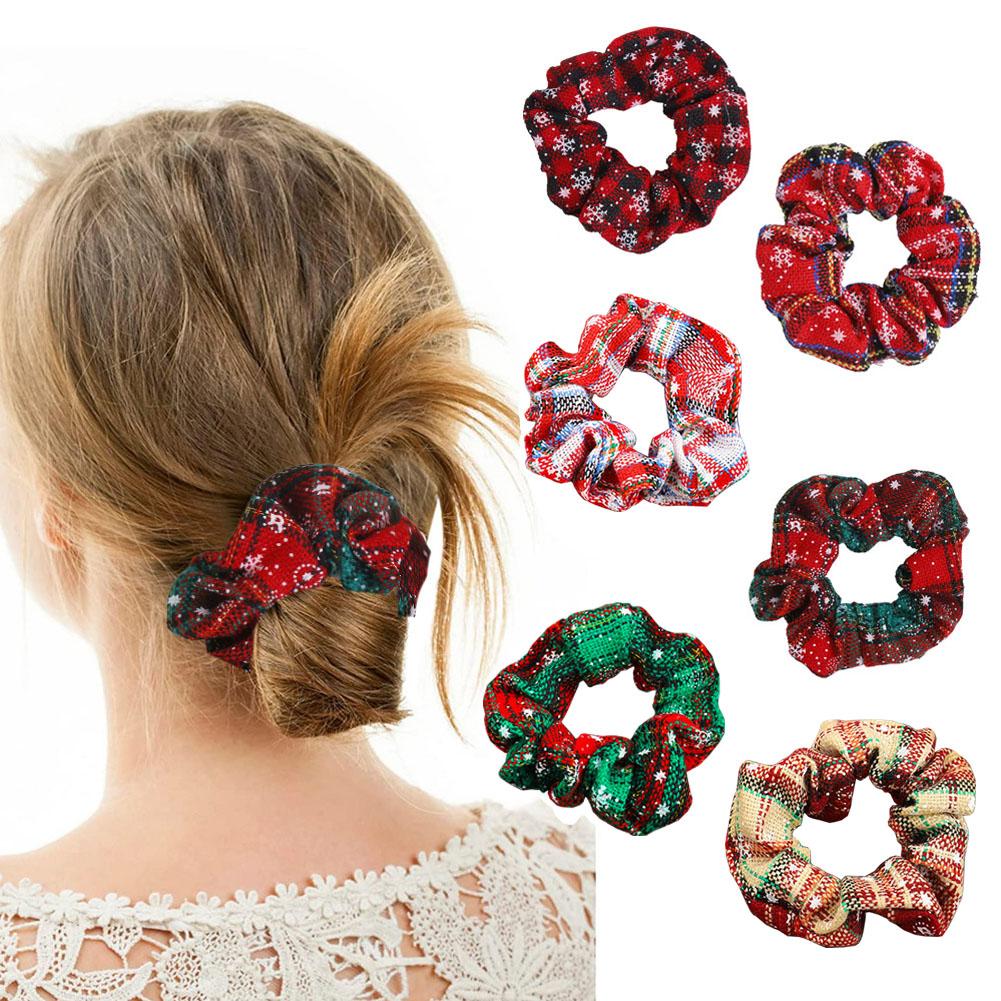 Simple Versatile Christmas Hair Band Colorful Grid Pattern Hair Rope Rubber Band High Elastic Hair Tie Headwear for Women