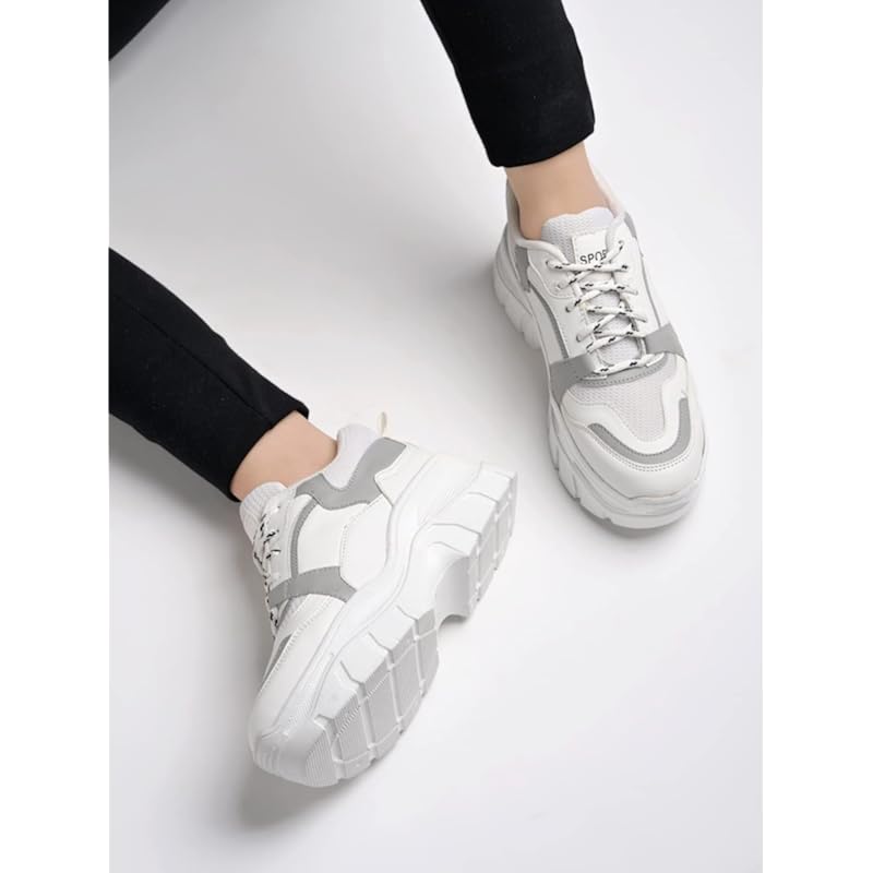 Shoeopia Серые массивные кроссовки на шнуровке для женщин и девочек / UK 3