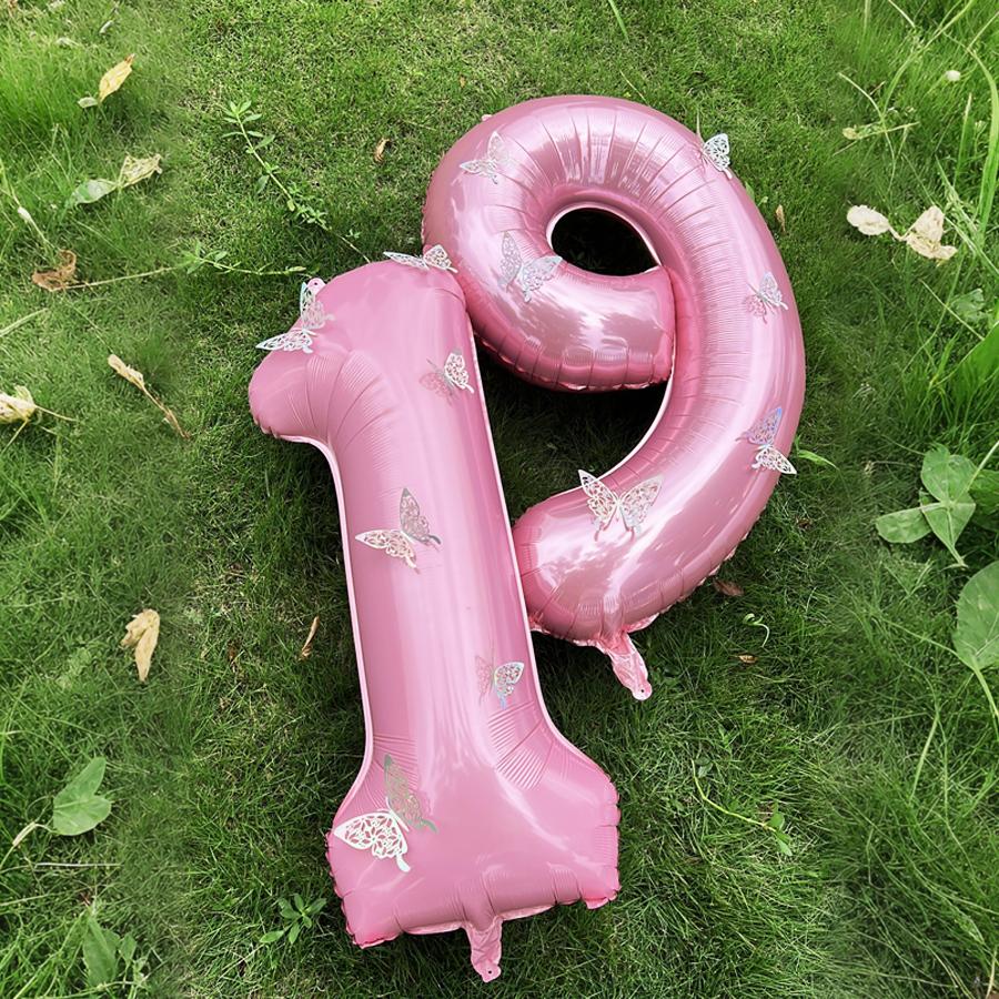 Pink Butterfly Number Balloon, 3D Stereoscopic Butterfly Number 0-9 Used for Anniversary Birthday Party Photography