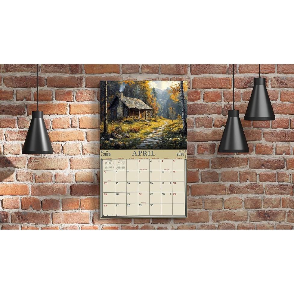 2026 Cabin in the Woods Wall Calendar 16-Month X-Large Size 14x22, Best Retro Rustic Cabin Calendar by The KING Company-Monster Calendars