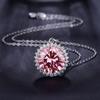 Huitan Aesthetic Round Pink Cubic Zirconia Necklace for Women Temperament Sweet Bride Wedding Engagement Jewelry Birthday Gift