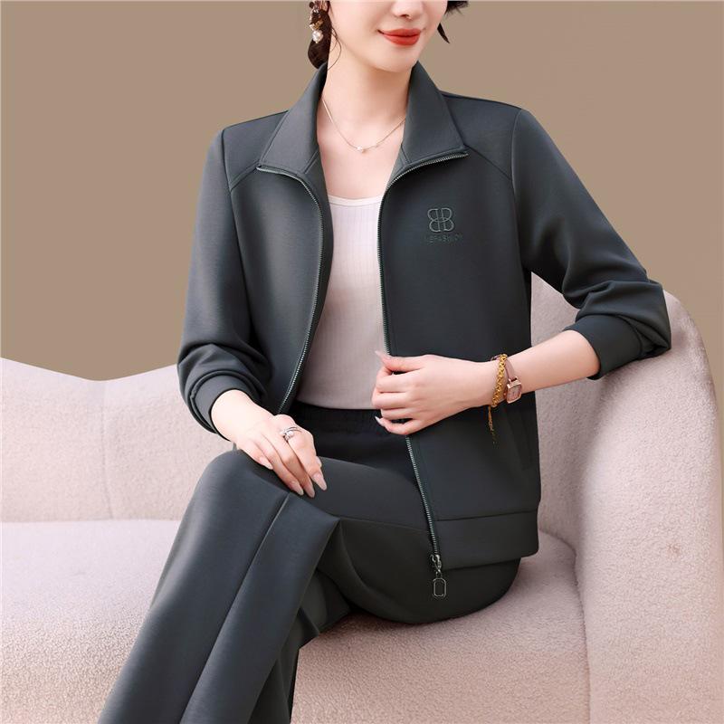 Женский модный костюм-двойка: Куртка с длинным рукавом и брюки широкого кроя для весны и осени