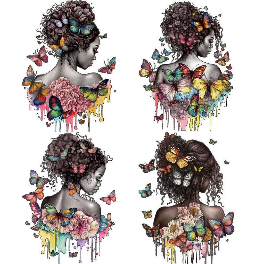 Черная женщина Бабочка Термопереводная наклейка Печать на футболках Наклейки на одежду Толстовки Сделай сам Термопресс Аппликация Утюгом Нашивки