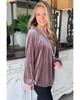 Rose Tan Button Keyhole Back Velvet Swing Top