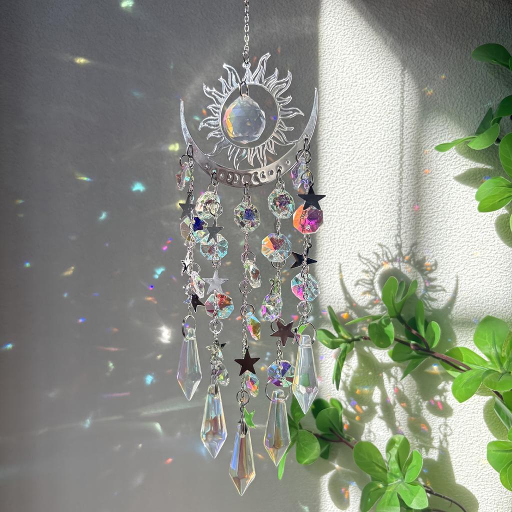 Ловец солнца Кристальный колокольчик ветра Луна Металлическая подвеска Радужный ловец солнца Окно Автомобиль Подвесной Садовые украшения