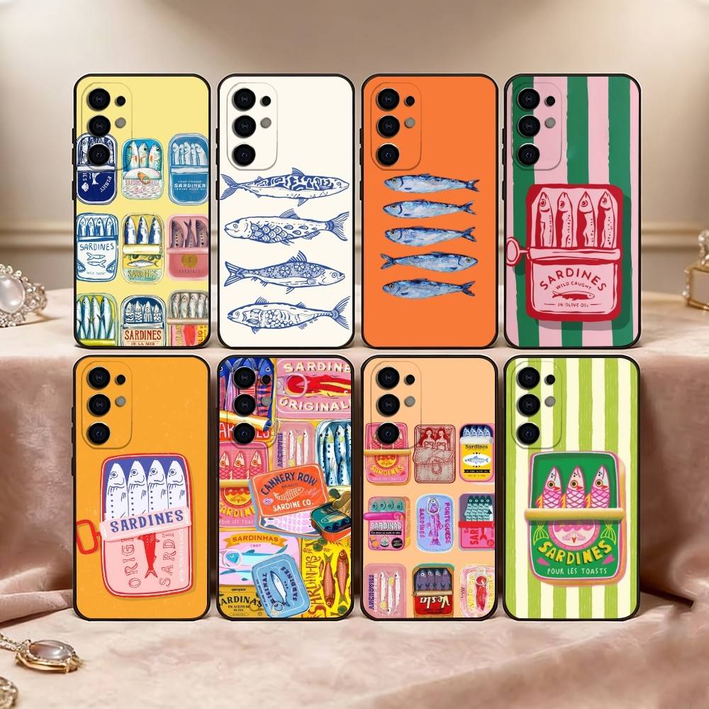 S-Sardines F-Fish Art Phone Case For Samsung S25,S24,S21,S22,S23,S30,Ultra,S20,Plus,Fe,Lite,Note,10,Black Cover