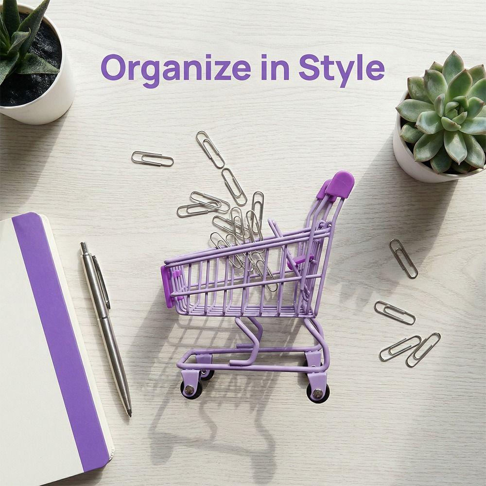 Metal Shopping Cart Storage Model Desktop Stationery Holder Creative Toy Trolley Container Office