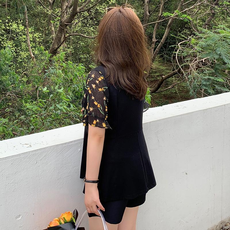 Плюс Размер Женский Летний Новый Обтягивающий Покрытый Рукав Лотоса Темперамент V-образный Вырез Короткий Рукав Топ