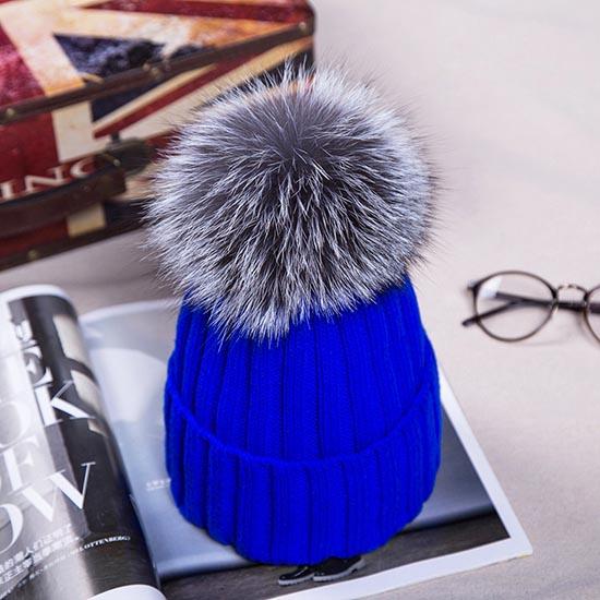 Detachable Faux Mink Silver Fox Fur Ball Cap Pom Poms Winter Hat for Women Girl 's Hat Knitted Beanies Cap
