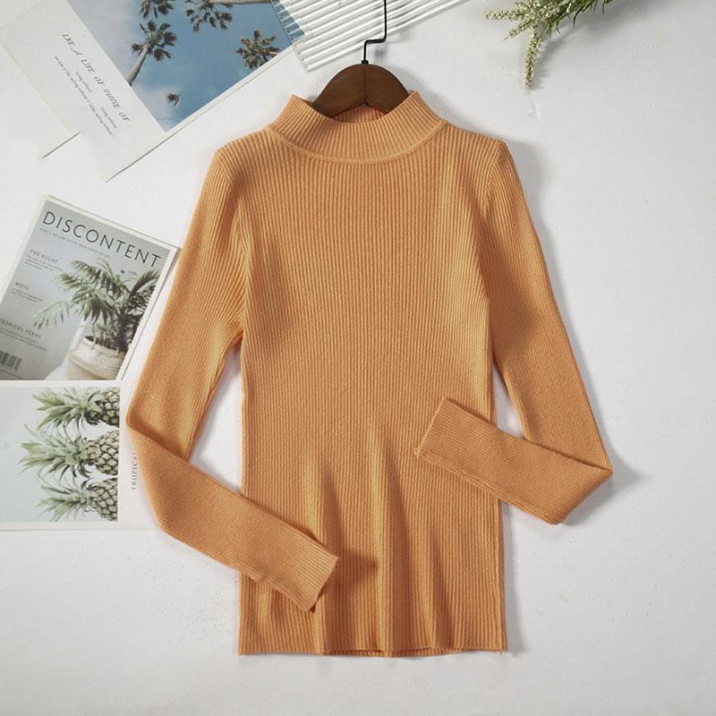 Long Sleeve Half High Neck Sweater Women's Pullover Solid Color Slim Knit Bottoming Shirt Elegant and Comfortable Women's Clothes