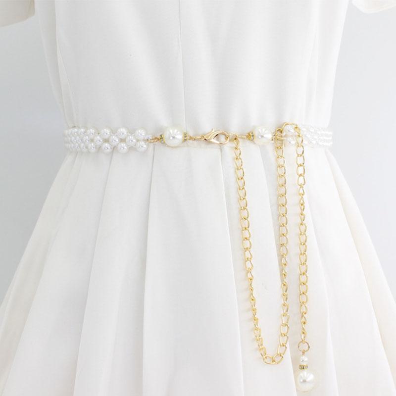 Модный женский тонкий пояс, акриловый жемчужный металлический эластичный пояс, женские регулируемые ремни