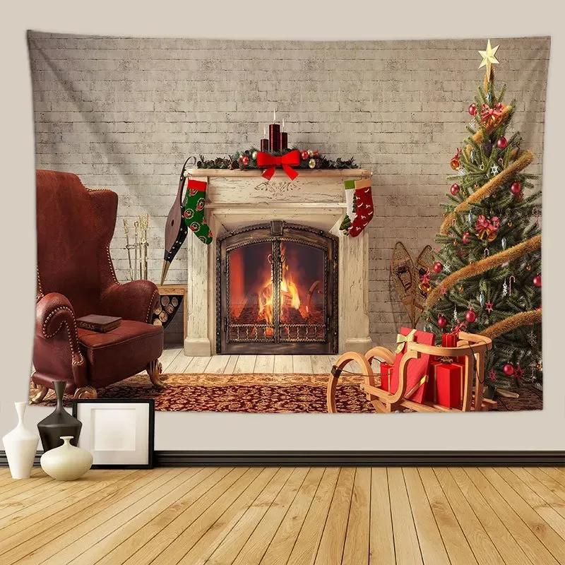 Рождественская елка камин узор гобелен спальня гостиная домашнее рождественское украшение