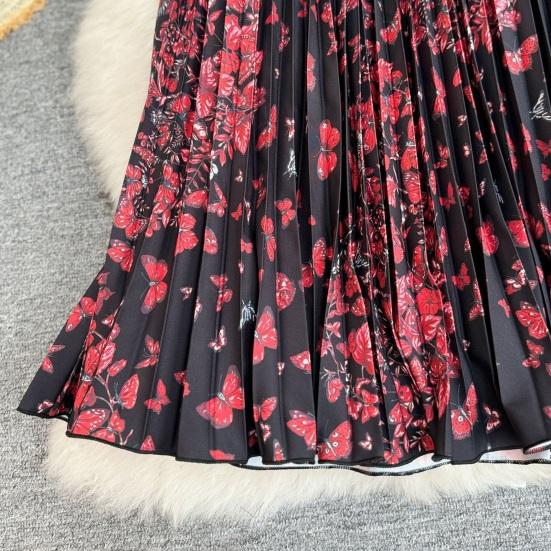 Длинная юбка в ретро-стиле, на резинке, с высокой талией, с принтом бабочек, плиссированная, с широким подолом, из дышащей ткани, для повседневной носки