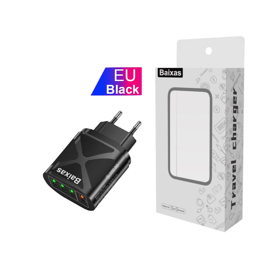 Многопортовое USB-зарядное устройство с быстрой зарядкой QC3.0, 4 порта, 5 В/9 В/12 В, Совместимо со стандартами ЕС/США/Великобритании/Австралии