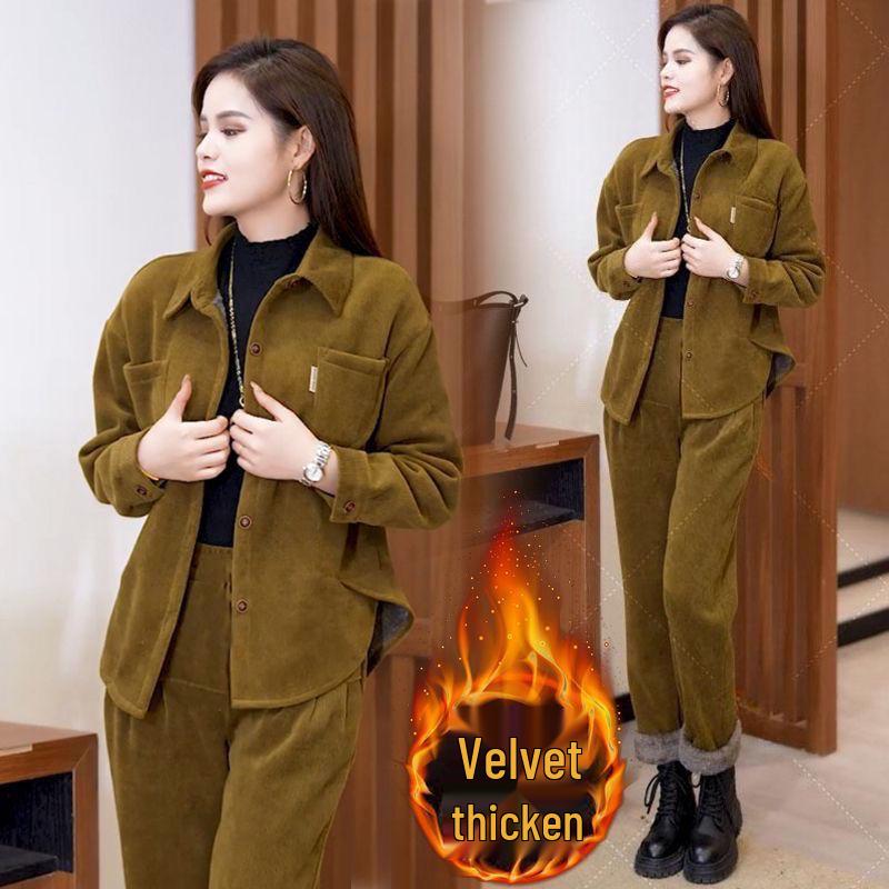 Women's Trendy Corduroy Jacket & Pants Set - Autumn 2024 Fashion, Casual Loose Fit, Slimming Two-Piece