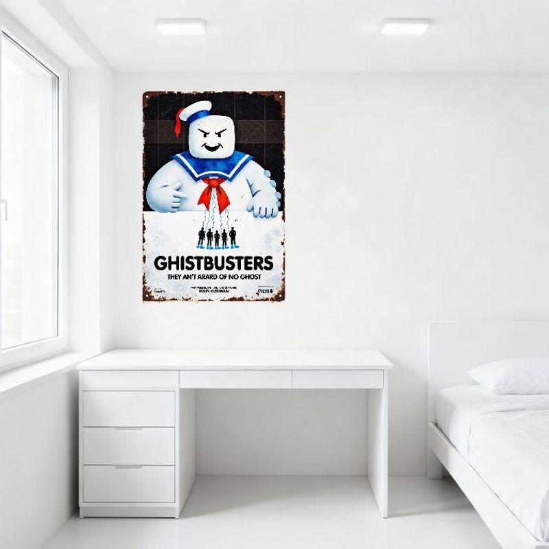 Охотники за привидениями Зефирный человечек Stay Puft Винтажная металлическая жестяная табличка Потертый ретро киноплакат Настенная табличка Домашний бар Кафе Мужская берлога D