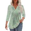 Women's Fashionable Casual Pleated  V Neck Solid Color Seven Quarter Sleeve T-shirt Top