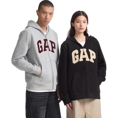 Gap Унисекс Флисовая толстовка с капюшоном и логотипом, карбоновая, с начесом