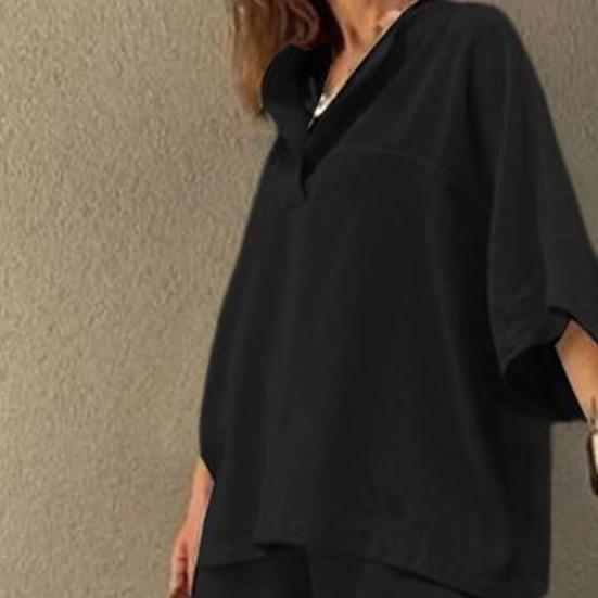 Женский костюм-двойка оверсайз 45720: пуловер с рукавом и брюки широкого кроя