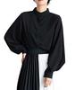Lopuks Volume Sleeve Shirt Long Women's Blouse, Sleeve, Figure-Flattering (Black, L)