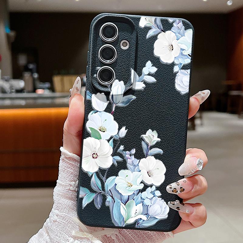 Матовый чехол для телефона с цветочным узором и текстурой из кожи для Samsung S25 Ultra S24 FE S23 S22 A36 A56 A16 A55 A26 A15 A35, тонкий противоударный мягкий чехол-накладка из ТПУ