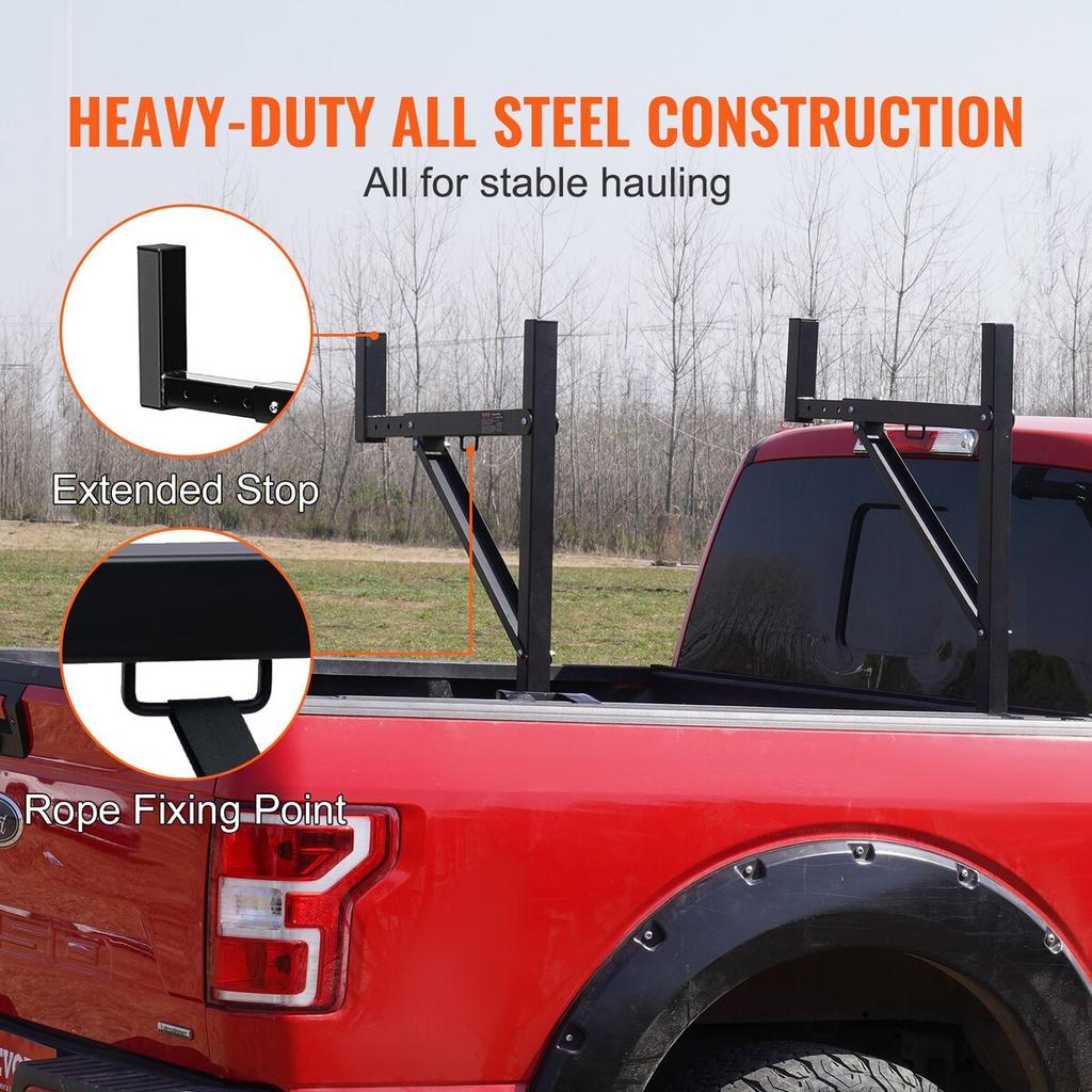 Truck Rack, 19-34inch Extendable Truck Ladder Rack, 38.6"-43.6" Adjustable Height, 250 lbs Capacity Steel Ladder Rack for Truck, Heavy Duty Truck Bed