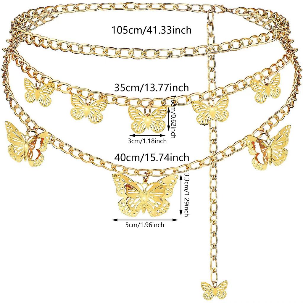 Blingbling Waist Belt Stylish Carved Butterfly Waist Chain Belt Elaborate Chain Belly Chain for Belly Dance Waist Chain
