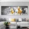 Животное семь бегущих лошадей золотой холст живопись черно-белые постеры и принты настенные художественные фотографии домашний декор без рамки