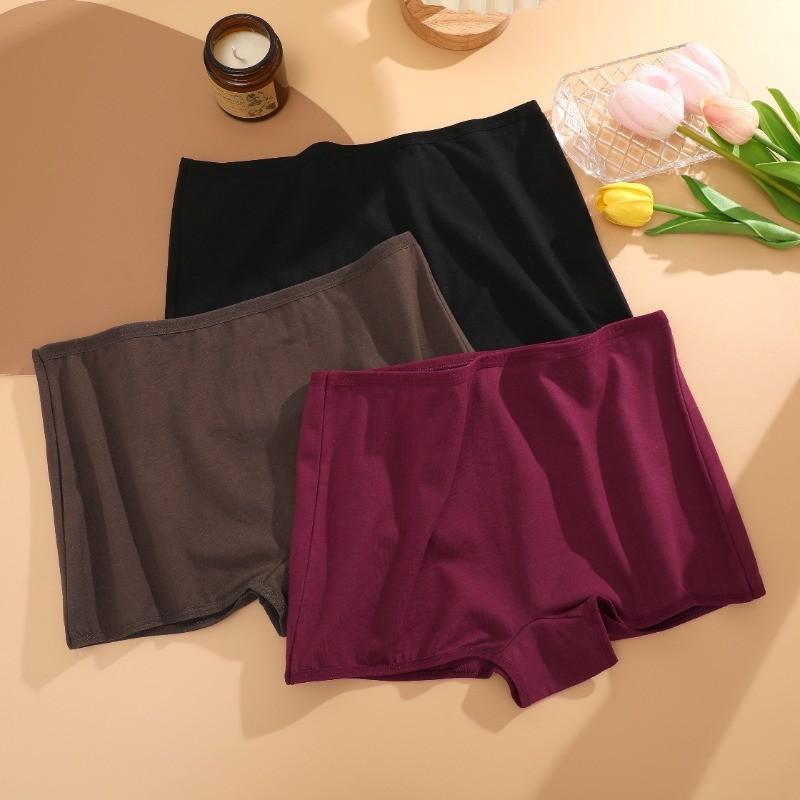 FINETOO Безопасные трусики для женщин, хлопковые боксеры, нижнее белье со средней посадкой, однотонные трусы