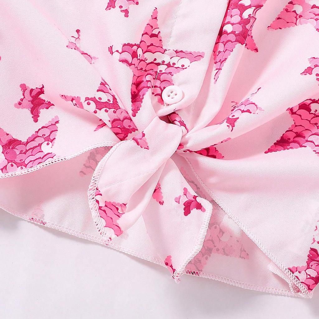 Новая блузка для девочек, весна 2024, розовая рубашка с длинными рукавами и принтом звезд для девочек