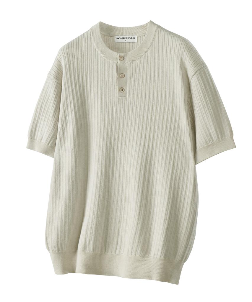 UNTAPPED STUDIO Washable Cool Cotton Henley Neck Round Short Sleeve Knit 5 Colors (Type B)