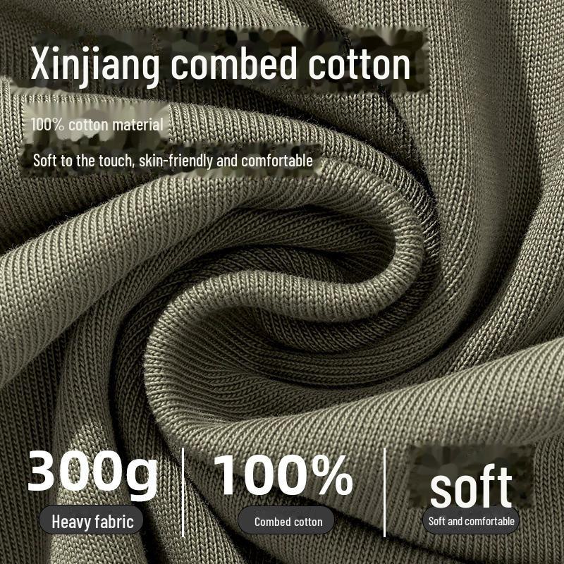 Футболка унисекс из плотного хлопка плотностью 300 г: Короткие рукава, двойная пряжа, круглый вырез, спущенное плечо, повседневная рабочая одежда, возможность нанесения индивидуального логотипа