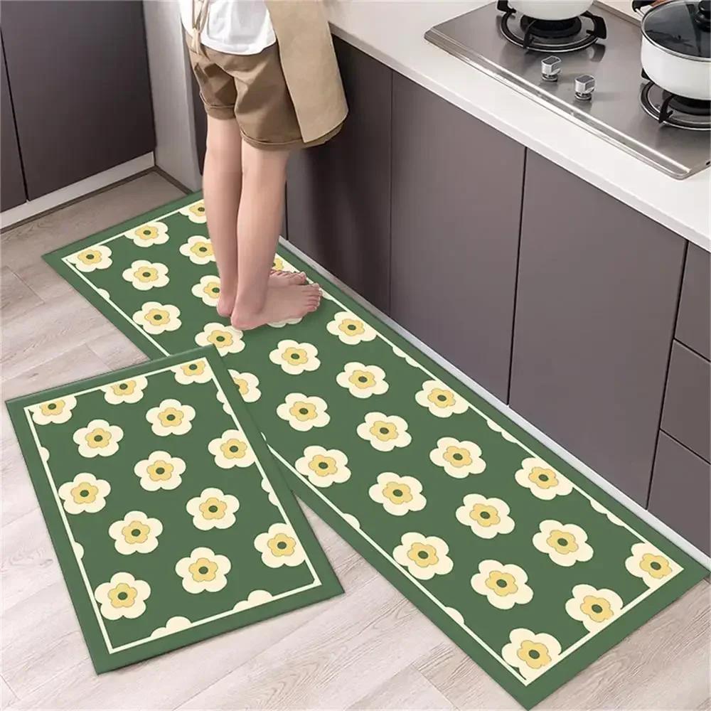 2 Pcs Kitchen Rug Set Non-Slip Oil Proof Washable Black White Diamond Print Floor Mats for Kitchen Sink Laundry Room