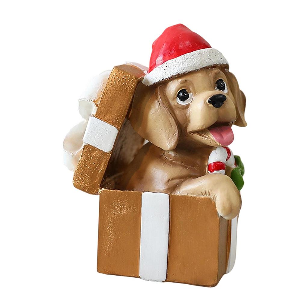 Miniature Chrismas Dog Figurine Collectible Cute Christmas Decorations Small Dog Statue for Party Festival Mantel Indoor Shelf