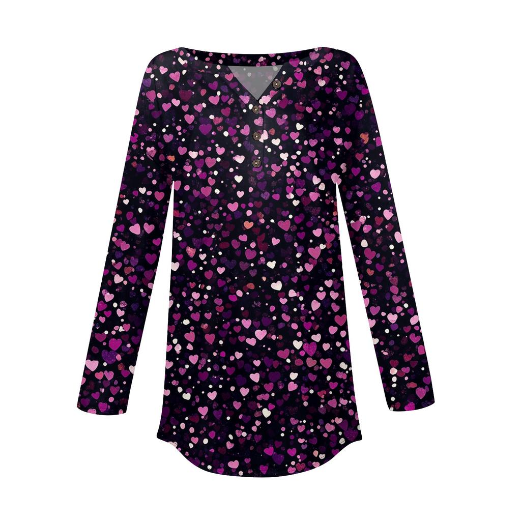 Женская мода свободный воротник на пуговицах с принтом длинный рукав футболка топы пуловер