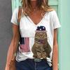Летняя женская одежда, женская футболка с v-образным вырезом и рукавами, футболка с американским флагом и звездным принтом, топы для девочек, футболки
